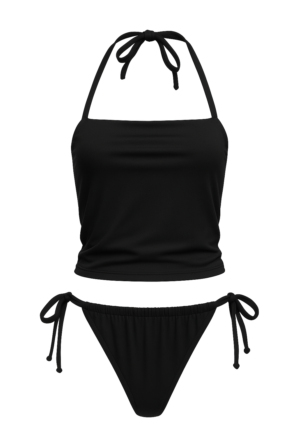tankini top, bikini top, supportive swim top, mid-rise tankini, flattering swimwear, modest bikini, summer swimwear, Ava Swim tankini, travel-friendly bikini. tankini top in black from the front side